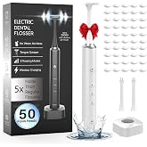 Electric Flosser for Teeth 3-in-1 Oral Care 50 Reusable Refills | 30&deg; Oscillation 20,000 Vibrations 3+1 Modes Dentist Recommended 60-DAY Battery Cordless IPX7 Design for Home Travel Office