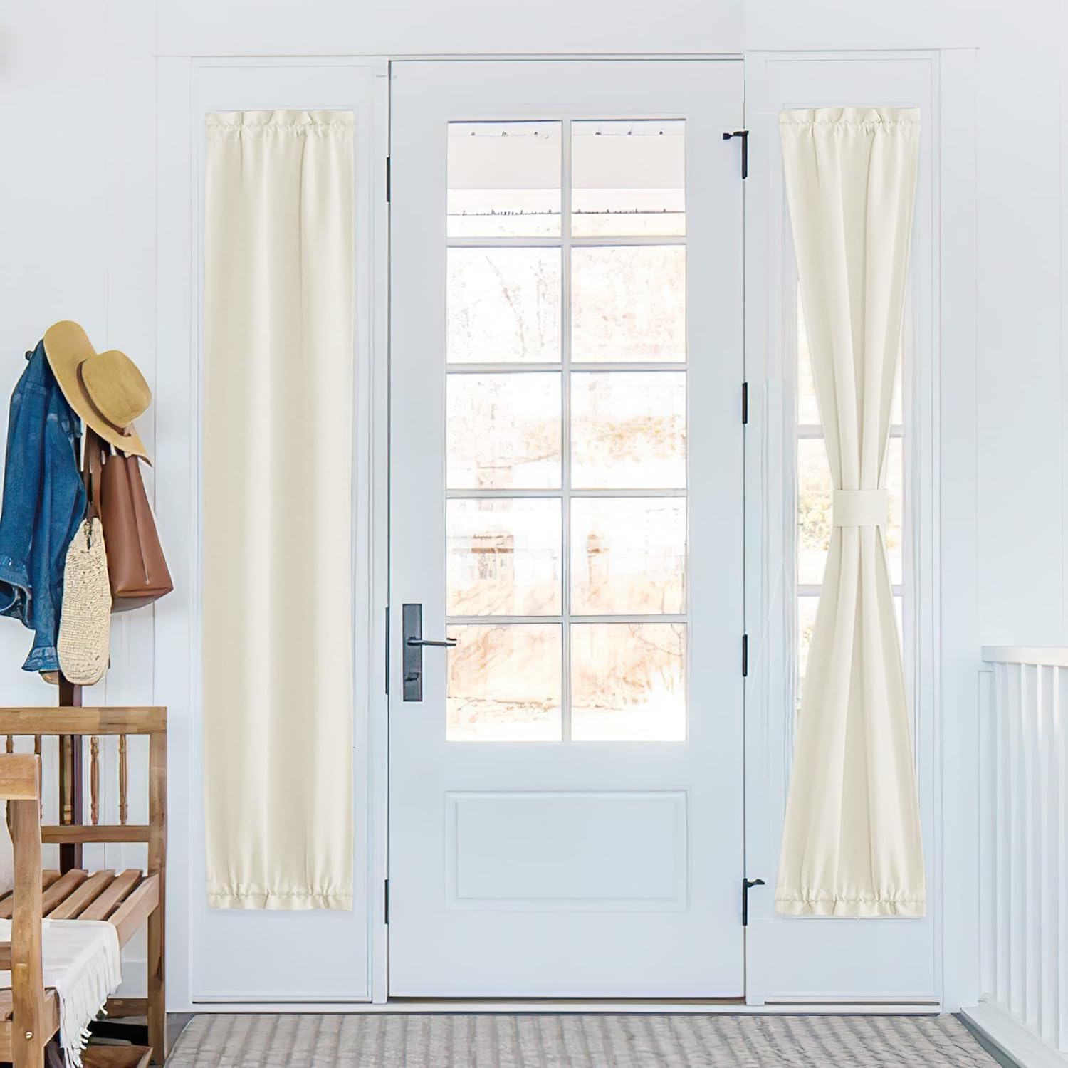 Outdoor Curtains - PONY DANCE Sidelight Door Window Curtains - Privacy Door Window Curtains Thermal Insulate Covering for Patio Door Glass Door Front Door, W12 x L72 inches, 1 Panel, Cream Beige