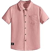 OYOANGLE Boy's Short Sleeve Button Down Shirt Textured Collared Casual Uniform Top