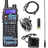 BAOFENG Radio 8W Long Range Dual Band Handheld Walkie Talkies for Adults with 3800mAh Type-C Rechargeable Battery,Earphone,Hi