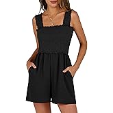 ANRABESS Women's Rompers Summer Casual Smocked Square Neck Sleeveless Loose Shorts Jumpsuit 2026 Beach Vacation Clothes