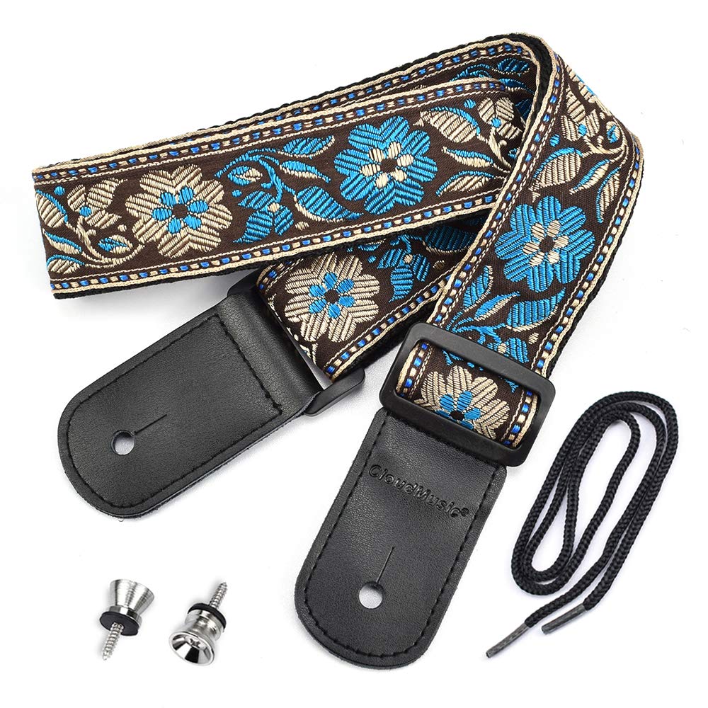CLOUDMUSIC Colorful Hawaiian Style Cotton Ukulele Strap Blue White