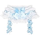 Satini Frilly Lace Sissy Silky Satin Garter Suspender Belt Lingerie Knickers