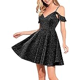 YHHOWEP Women's Sequin Sparkly Mini Dress Off Shoulder Backless V Neck Cocktail Club Party Dress