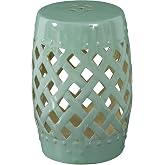 Outsunny 12.5" x 18" Ceramic Garden Stool Outdoor Stool Woven Lattice Green | Strong Materials, Glazed Finish, Decorative Design