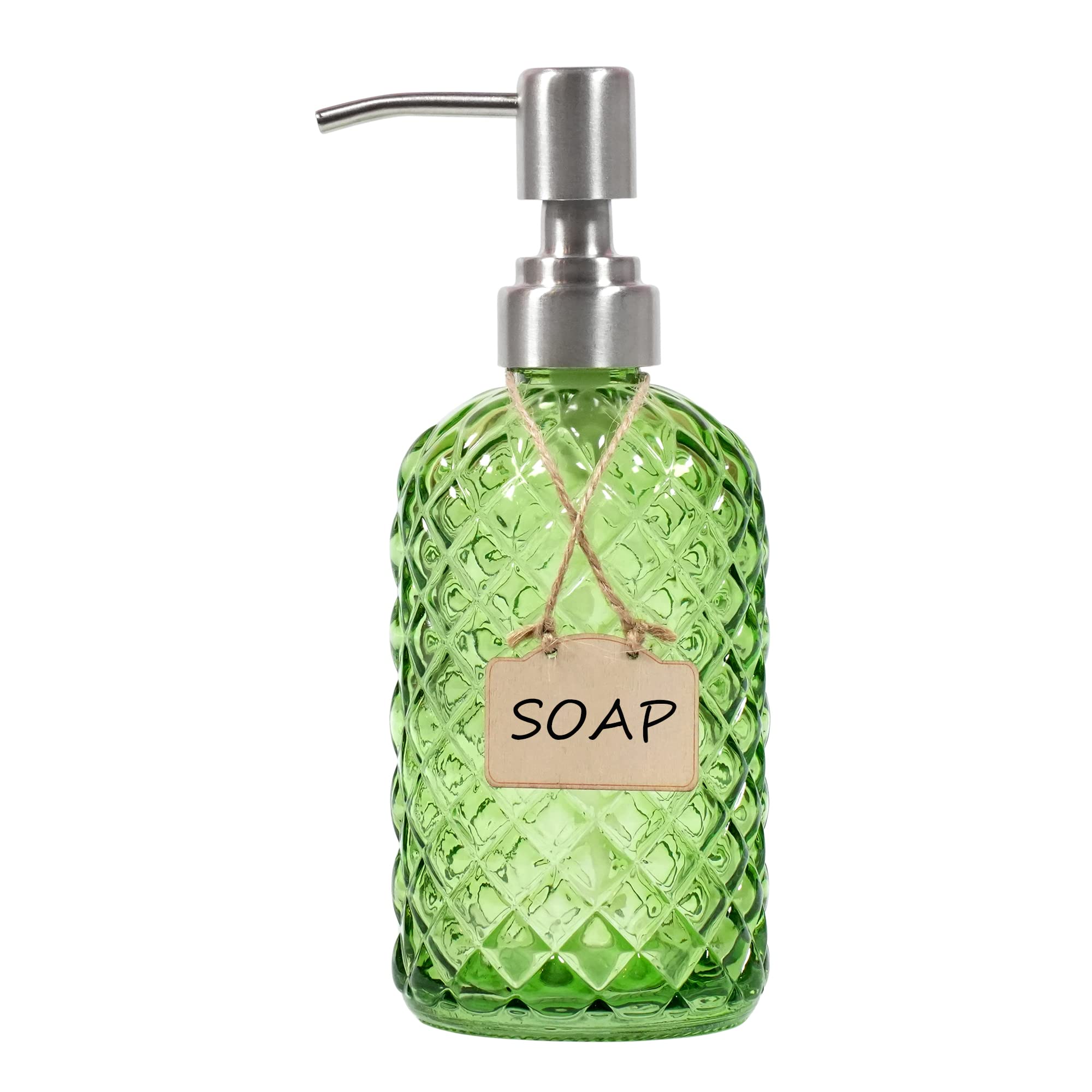 Funly mee Bathroom & Kitchen Glass Hand and Dish Soap Dispenser with 304 Rustproof Stainless Steel Pump (Green) — image 1