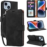 JHWVVTF for iPhone 14 Wallet Case, [RFID Blocking 4 Card Slots] [Kickstand] [Wrist Strap] [Magnetic Closure] Soft PU Leather Shockproof Protective Flip Cover for iPhone 14 Case 6.1 Inch (Black)