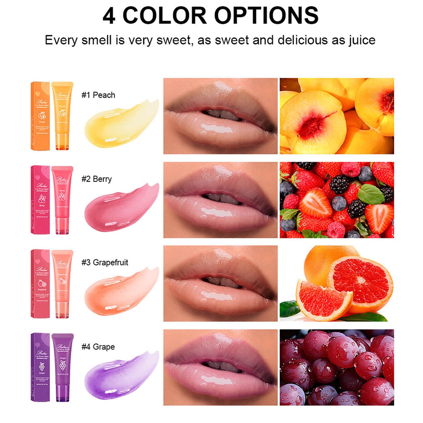 Lip Glowy Balm,4 Pack Fruit Glowy Lip Balm,Vitamin E Lip Glowy Balm Set Reduce Lip Lines, Enhance Lip Color,Moisturizing & Plump Quickly Replenishing Moisture and Relieving Dry Lips