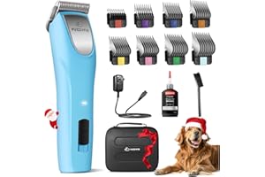 FuzzyFix Professional Dog Clippers for Grooming - 2 Speed Pet Grooming Kit for Thick Curly Matted Coats - Low Noise Heavy Duty Cordless Hair Trimmer with Detachable Metal Blade for Animal/Pet/Horse