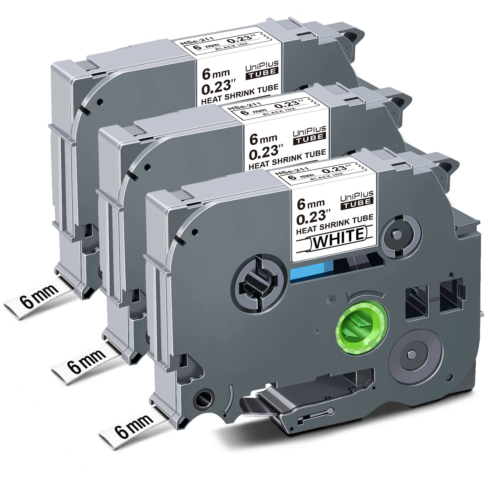 UniPlus 3X Compatible with Brother 5.8mm Heat Shrink Tube Label Tape Replacement for HSe-211 HSe211 Black on White for P-Touch PT-E300 PT-D600 PT-E550W PT-P750W PT-H300 PT-D450 PT-D800W