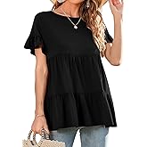 Neineiwu Women's Casual Ruffle Short Sleeve Crewneck Loose Tops Blouses Tunics