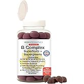 B Complex Gummies + Superfruits + Supergreens – Energy, Vitality & Immune Support – with B2, B3, B5, B6, B9 Folate & High Potency B12 – Rich in Antioxidants – Vegan, Gluten Free, Non-GMO – 60 Gummies