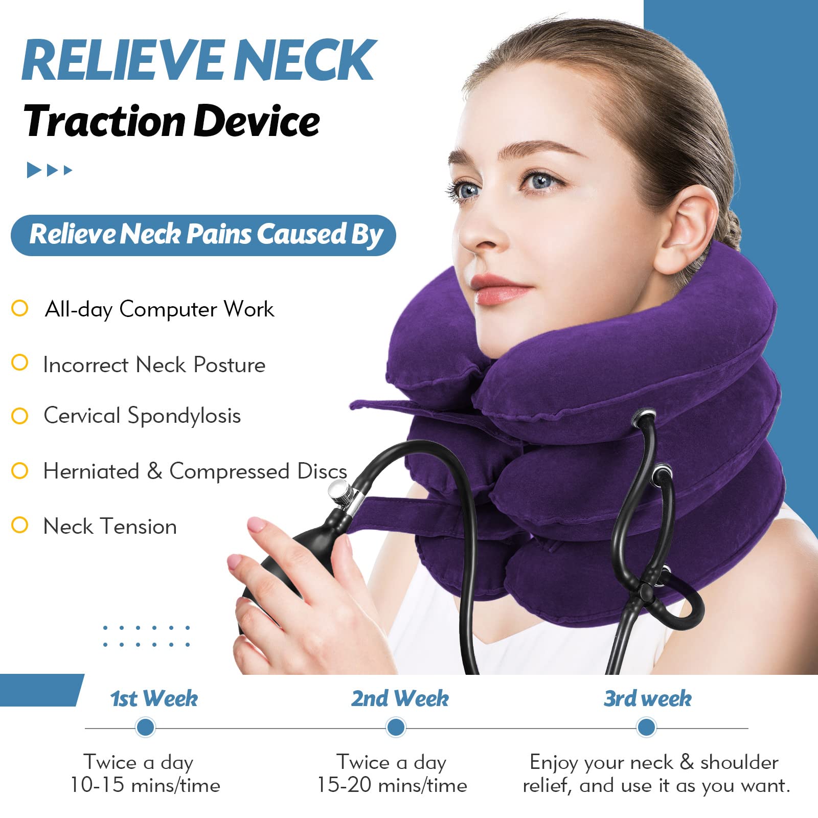 Jaximy Neck Stretcher, Cervical Traction Device, Neck Traction Device, Neck Pain Relief, Adjustable Inflatable Neck Brace & Neck Stretcher Cervical Traction, Neck Decompression Home Use (Purple)