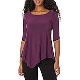 Star Vixen Womens Petite Elbow-Cinch Sleeve Hanky Hem Top