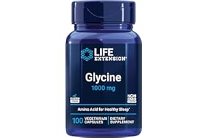 Life Extension Glycine, 1000 mg, Amino Acid That Promotes Healthy Sleep, Gluten-Free, Non-GMO, Vegetarian, 100 Capsules