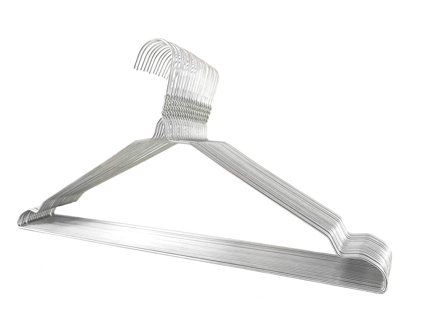 DODIN HOME 100 Silver Wire Notched Hangers - Space Saving Metal Coat Hangers with Trouser Bar for Clothes, T-Shirts, Dresses