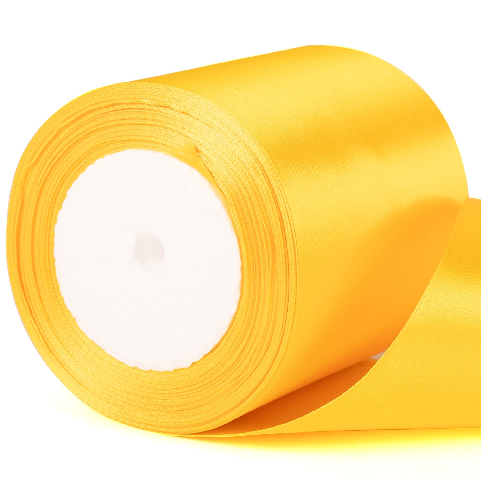 22m x 10cm Wide Golden Yellow Satin Ribbon, Yellow Thick Wedding Car Ribbon for Gift Wrapping, Bouquet, Cake, Craft Decorations, Premium 4 Inch Florist Ribbons for Christmas Birthday Present