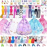75Pcs Doll Clothes and Accessories Fashion Design Kit for 11.5 Inch Doll Dress up with 2 Wedding Gown Dresses 3 Party Dress 8