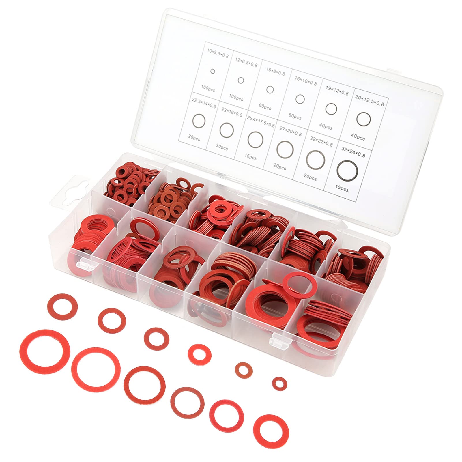 Washer Heat Fibre Washers Plumbing Red Steel Paper 600Pcs 12 Sizes Red Steel Paper Fiber Flat Washers Kit Insulation Washer Assorted Set With Box