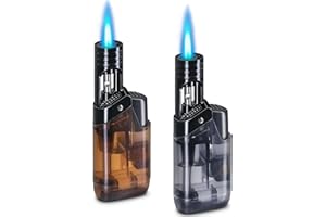 LAFFIZZ 2 Pack Torch Lighter Mini Butane Multipurpose Utility Lighters with Wand Jet Flame Refillable Gas Lighters Pocket Lighter for Candle Camping BBQ Grill (Without Fuel) Assorted Colors