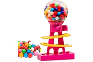 Tower Gumball Machine for Kids - 10" Gum Machine Toy Bank - Candy Machine Dispenser Includes 25 Dubble Bubble Gum Balls - Candy Dispenser Machine Christmas Gift Toys for Girls and Boys - Playo (Pink)