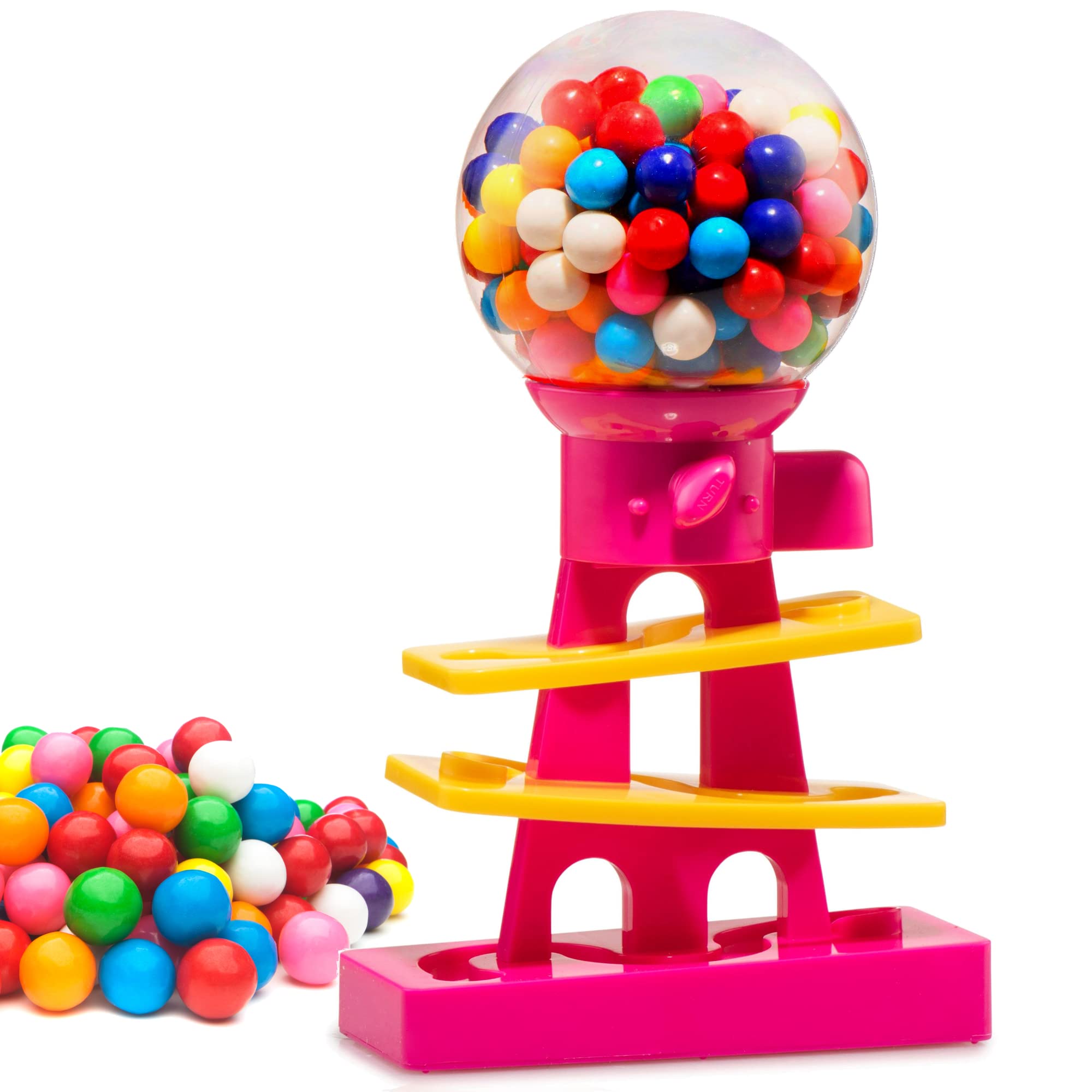 Photo 1 of *MINOR DAMAGE - USED*
Tower Gumball Machine for Kids - 10" Gum Machine Toy Bank - Candy Machine Dispenser Includes 25 Dubble Bubble Gum Balls - Candy Dispenser Machine Christmas Gift Toys for Girls and Boys - Playo (Pink)