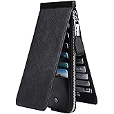 JEEBURYEE Women's Genuine Leather Credit Card Holder RFID Long Zipper Purse Wallet