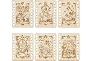 ORIGACH 6 Set Tarot Embroidery Thread Organizer Cards, Wooden Embroidery Floss Storage Holders with 18 Positions Needlework Thread Holder for DIY Sewing Storage Thread, 12x9 cm