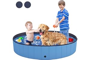 T2Y Dog Pool, 2023 Upgraded Kiddie Pool with 6mm High-Strength PP Board, Quick to Set Up and Drainage Hole,Thickened Bottom Foldable Pet Pool Suit for Large Dogs (63X12Inches Blue)