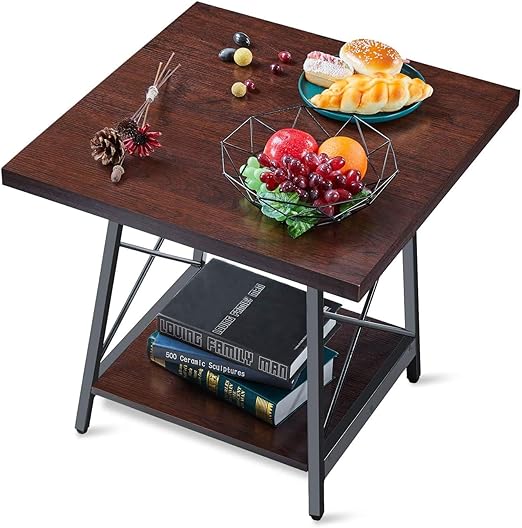 Amazon Com Itaar Side End Table 2 Tier Nightstand With Storage Shelf Small Square Coffee Table For Living Room 23 6 X 23 6 X 22 8 Inch Accent Furniture With Metal Frame Espresso Kitchen Dining
