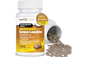NUVICARE Senna Laxative Tablets 8.6 mg – Natural Senna Leaf Laxative for Occasional Constipation Relief, Compare to Senokot, Gentle Vegetable Laxatives, 200 Count