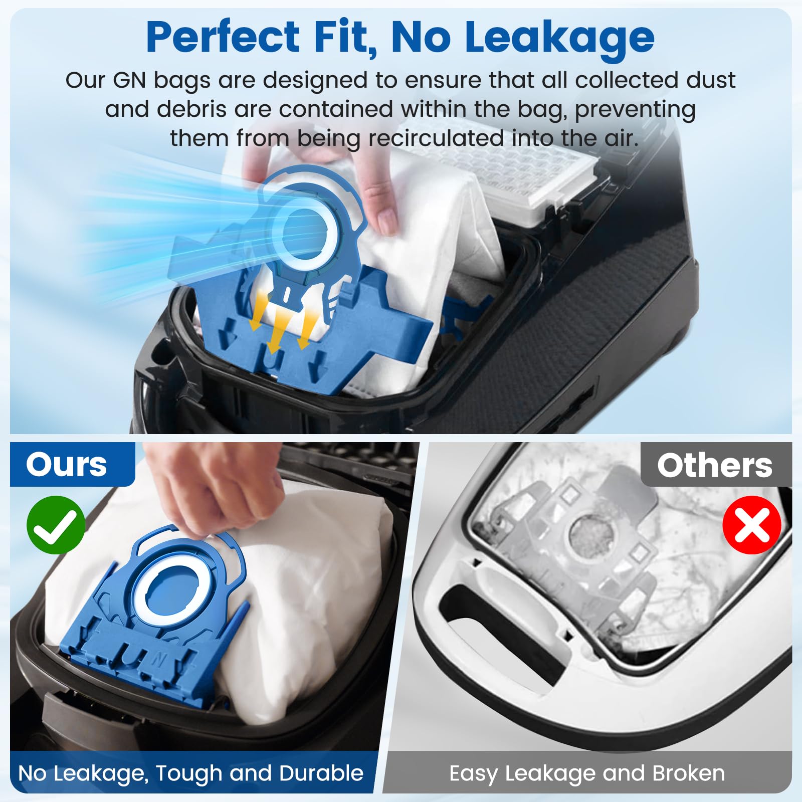 20 Pack 3D Airclean GN Vacuum Bags Compatible with Miele Classic C1, Complete C1, Complete C2, Complete C3, S227 S240, S270, S400, S2, S5, S8 Series Canister Vacuum Cleaner