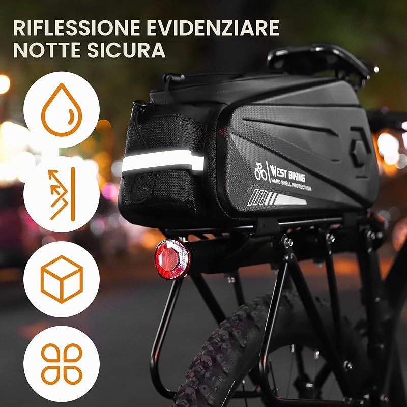 Borsa per sedile posteriore della bici, borsa per portapacchi della bicicletta, doppia cerniera impermeabile, borsa cargo per sedile posteriore da ciclismo, con tracolla, cinghia da polso