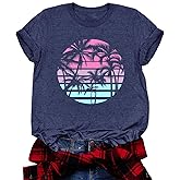 Summer Beach Shirts for Women Palm Tree Graphic Vacation Tops