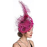 SAFERIN Fascinator for Women Hair Clip Hat Bowler Feather Flower Veil Wedding Party Hat Tea Hat