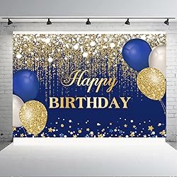 Aperturee Blue and Gold Happy Birthday Backdrop