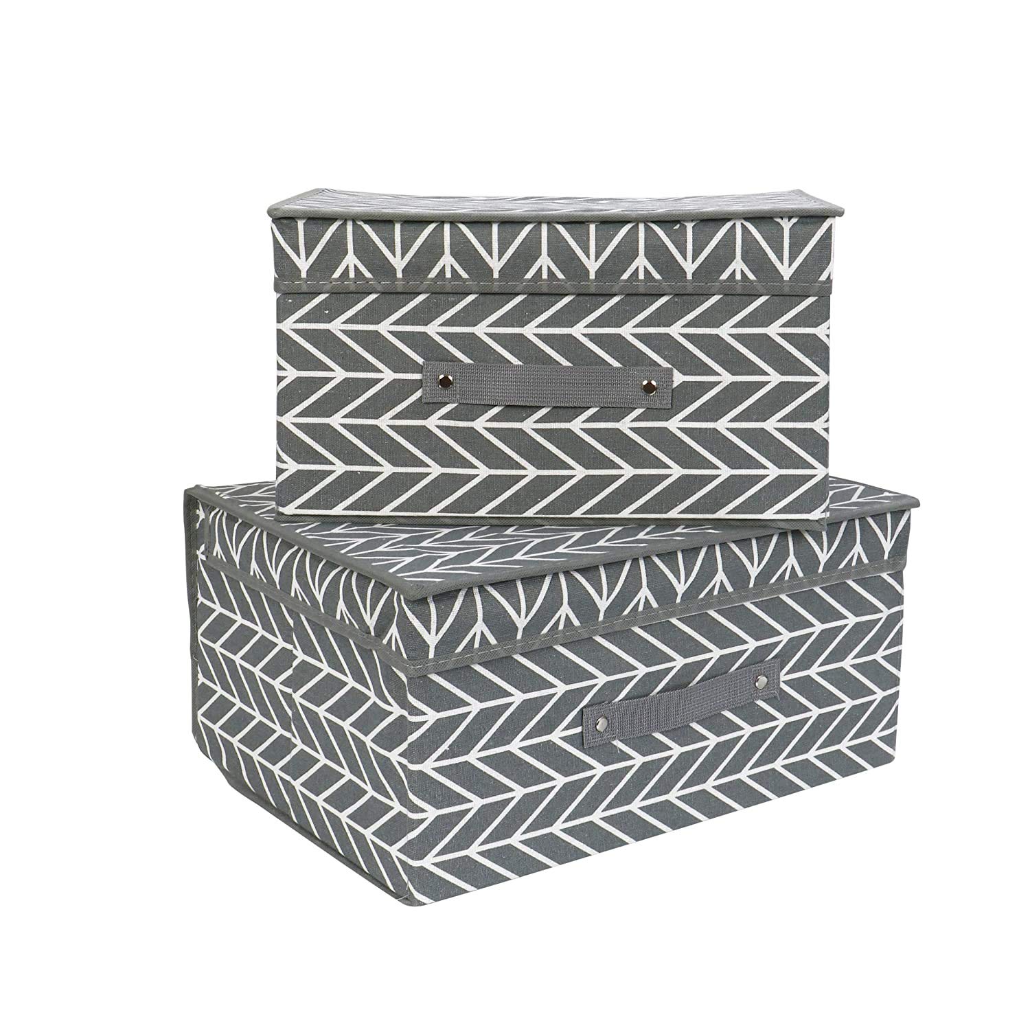 HomeStorie Canvas Storage Organizer Box with Lids, (Grey) Pack of 2