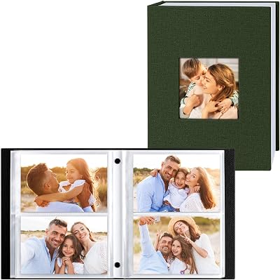 Benjia Photo Album 6x4 Slip In Linen 200 Pockets Green 10x15cm Landscape