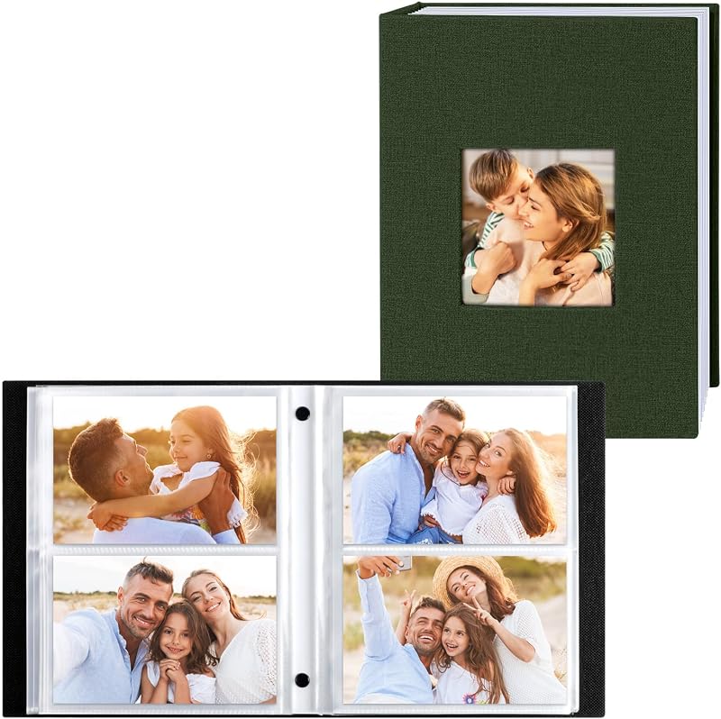 Benjia Photo Album 6x4 Slip In Linen 200 Pockets Green 10x15cm Landscape