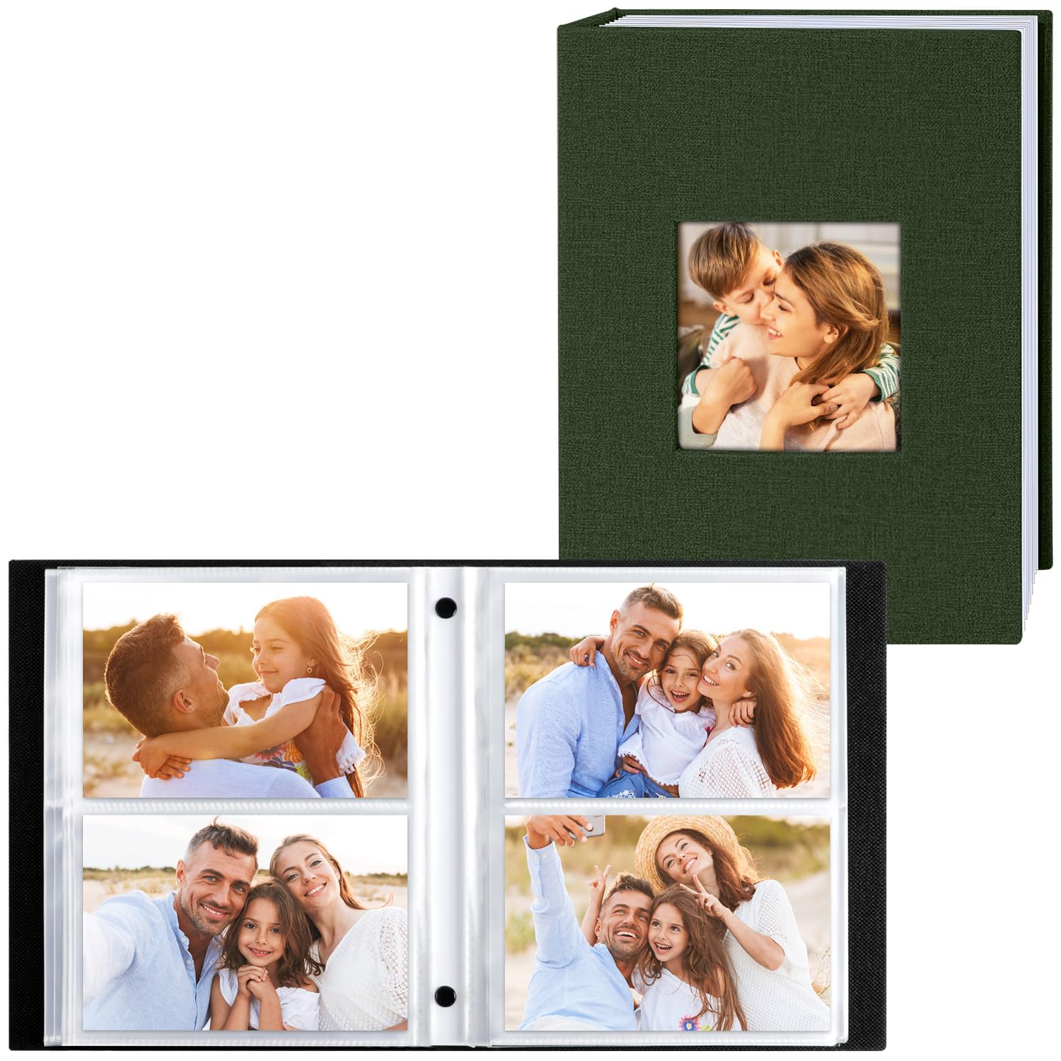 Lanpn Photo album, 10 x 15, 200 with compartments, 2 packs, linen, horizontal, 10 x 15 cm, slip pocket, green