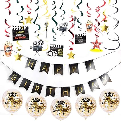 Easy Joy Cinema Anniversaire Decoration Film Tourbillon Suspendu Kit Happy Birthday Etoile Guirlande Pour Hollywood Anniversaire Deco Amazon Fr Cuisine Maison