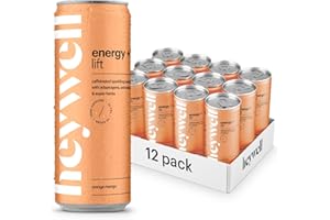 Heywell Sparkling Adaptogenic Water, Energy and Uplift, Orange Mango Flavor (12 Ounce Cans, 12 Pack) - Caffeinated, Organic, Non GMO, Vegan, Gluten Free, Dairy Free