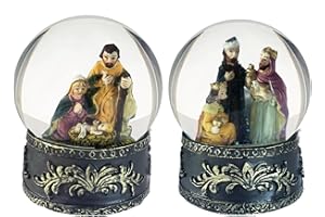 Aobaks S/2 Christmas Snow Globe, Nativity Scene Snow globes Indoor, Snow Globes for Kids, small nativity Snow Globe Resin Home Decor Figurines, Snowglobes.