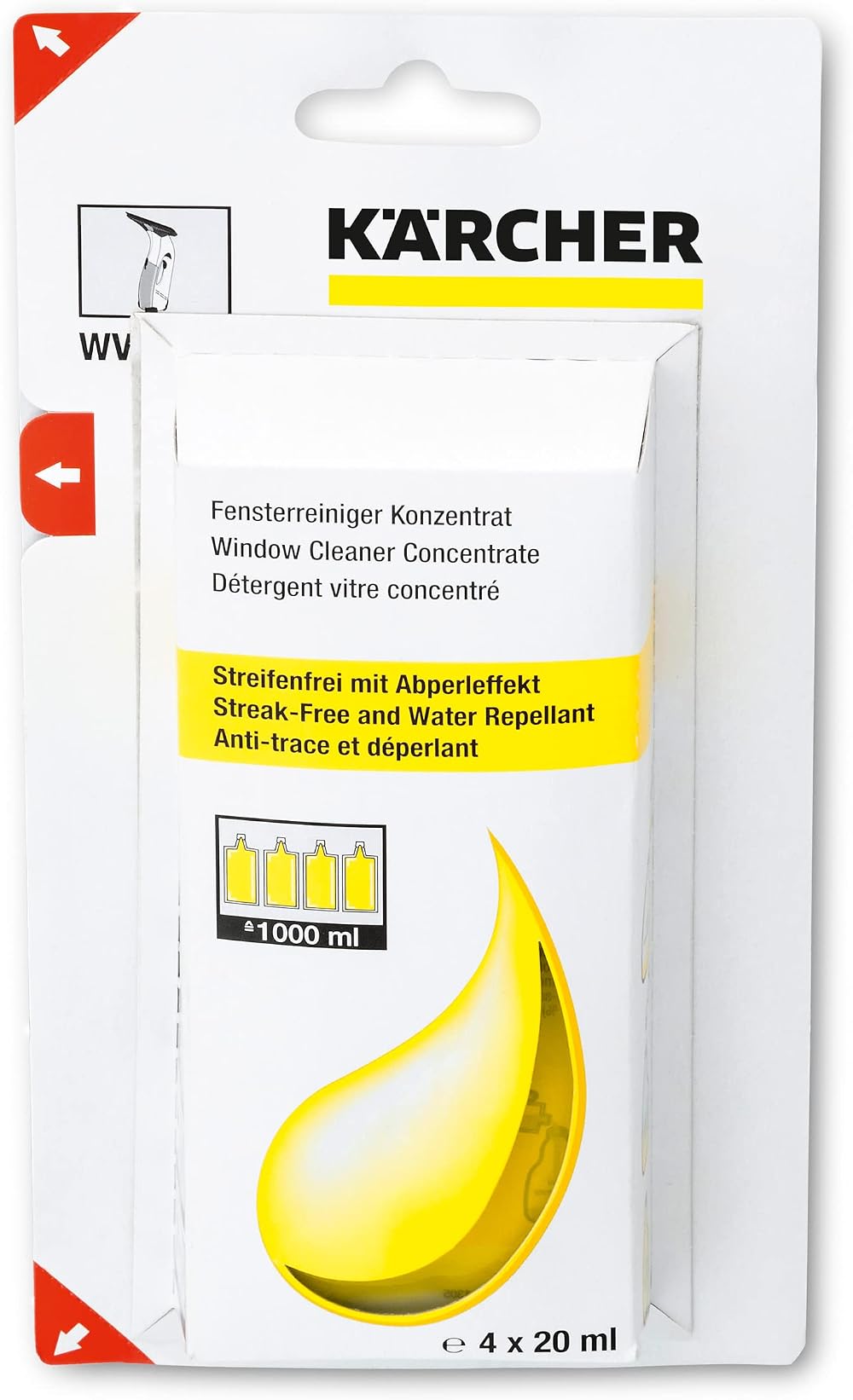Karcher Glass Cleaning Concentrate 4 x 20ml Sachets Make 250ml Each