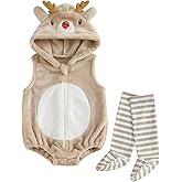 Nibbcoa My First Christmas Baby Boy Girl Outfit Velvet Costume Hooded Zip Up Sleeveless Tank Romper Bodysuit with Socks