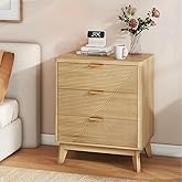 3 Drawer Fluted Nightstand for Bedroom, Modern Wood Night Stand with Curved Profile, Fluted Dresser & Wood Drawer Organizer for Bedroom and Hallway