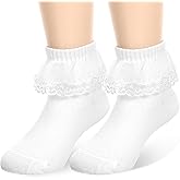 Sorcristy Lace Ruffle Frilly Ankle Socks for Women, Stylish Cute Lace Design, Fashion Cotton Princess Dress Sock, Comfortable Cotton Cute Princess Lolita Sock for Ladies Girl