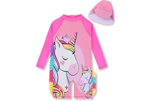 PURFEEL Girls Long Sleeve Rashguard Sets Kids One Piece Swimsuit Bathing Suit UPF 50+ UV Zipper Swimwear