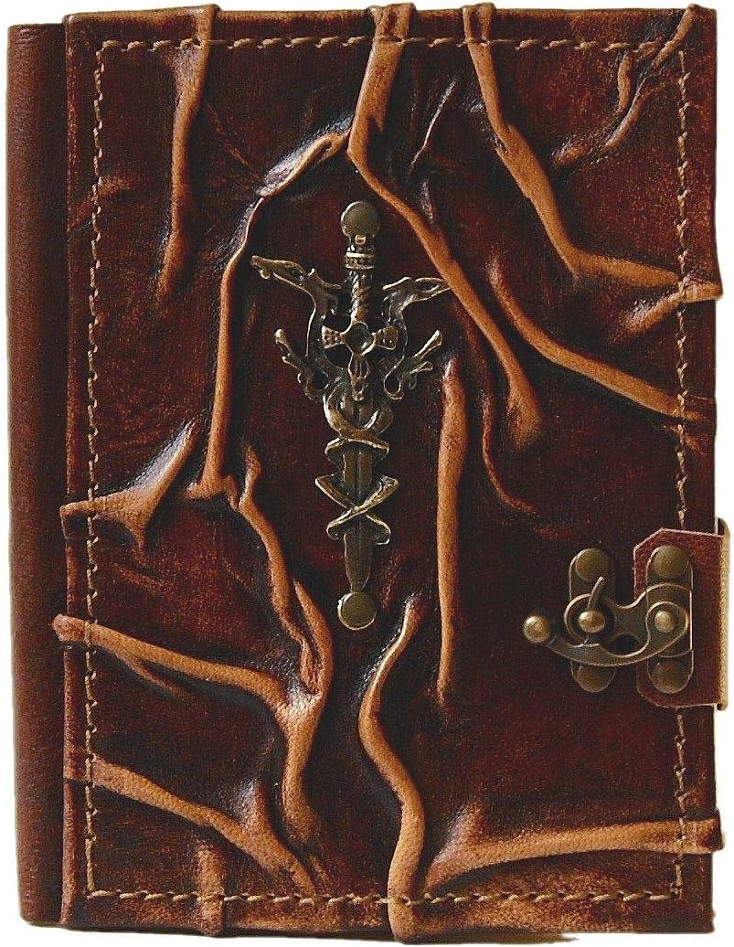 Notebook book 400 Pages Medieval Diary Leather Sword Excalibur Large Journal with Clasp Leather Guest Book