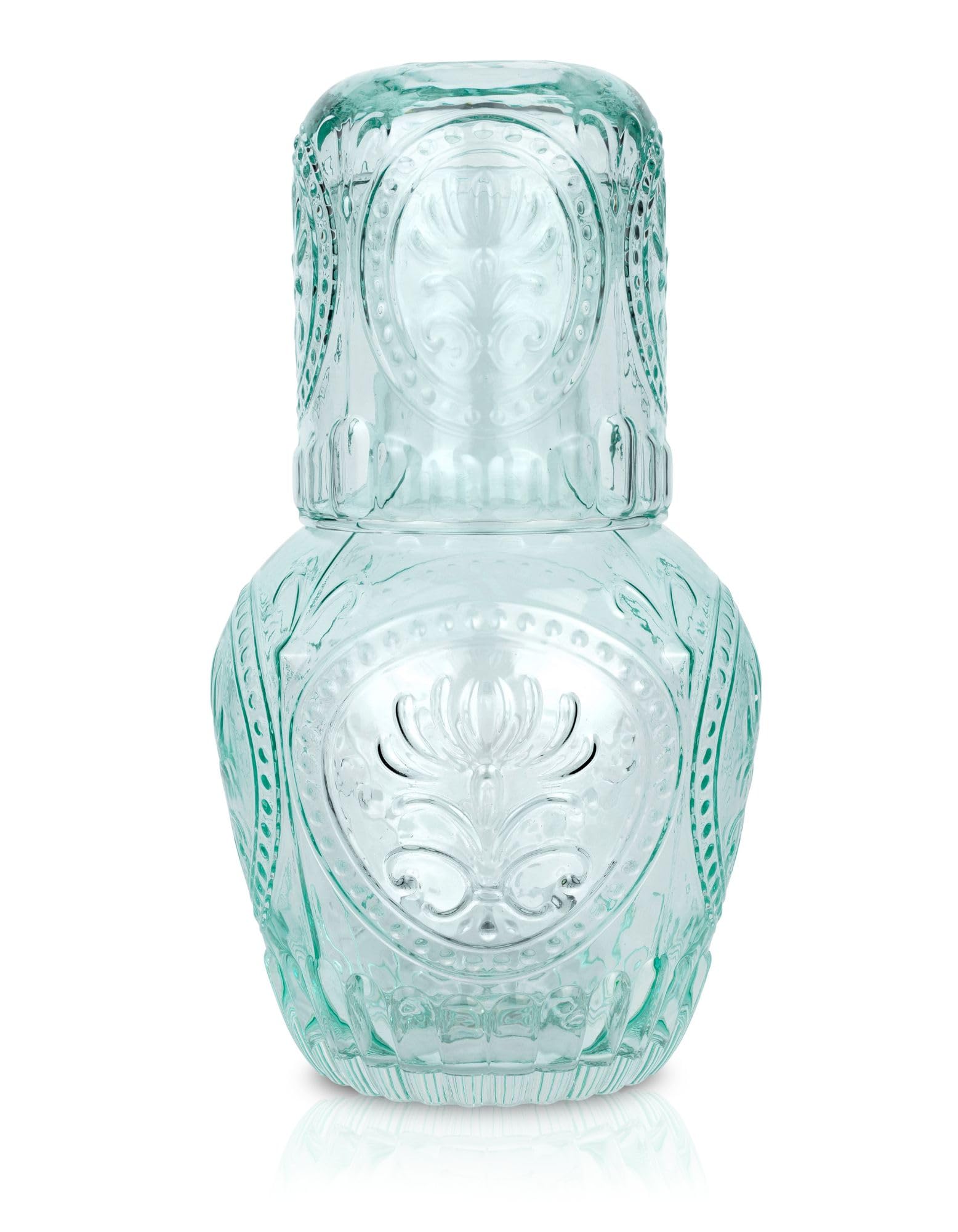 Curator Home Vintage Bedside Water Carafe and Glass Set - 750ml Capacity - Elegant Glass Pitcher for Water, Juice, or Wine - Stylish Home Decor for Kitchen or Dining Room (Light Blue)